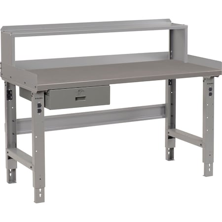 Global Industrial Workbench w/ Steel Square Edge Top, Drawer & Riser, 72inW x 36inD, Gray 318714